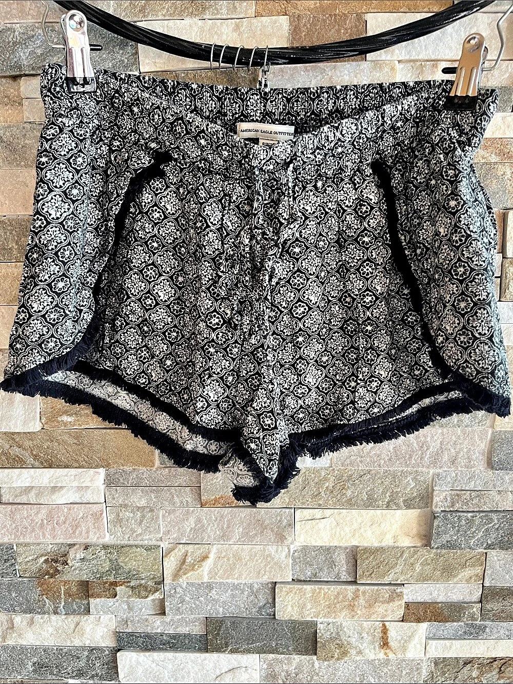 American Eagle Outfitters Paisley Fringe Shorts Black & White Small